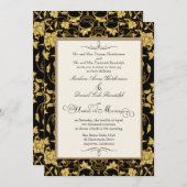 Faux Glitter Gold Floral Damask Formal Wedding Kaart (Voorkant / Achterkant)