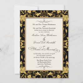 Faux Glitter Gold Floral Damask Formal Wedding Kaart