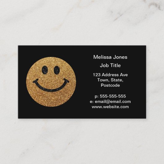 Faux Glitter Gold Happy Face - matte sparkles Visitekaartje (Voorkant)