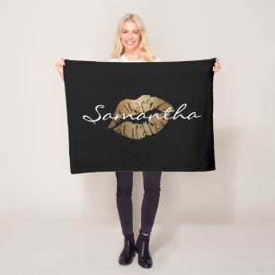 Faux Glitter Gold Kiss Fleece Deken