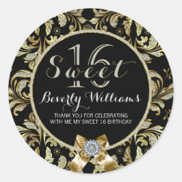 Faux Glitter & Gold Lace op zwart weet 16 2 Ronde Sticker