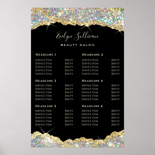 Faux glitter gold sequin price list poster (Voorkant)