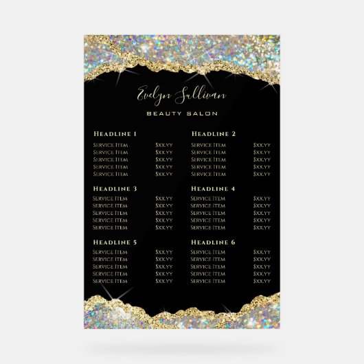 Faux Glitter Gold Sequin prijslijst Acryl Bord (Voorkant)