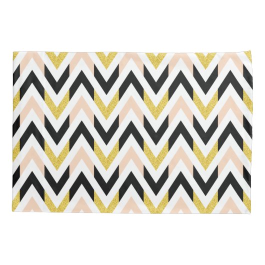  Faux Glitter Gold, zwart, roze Chevron Kussensloop (Achterkant)