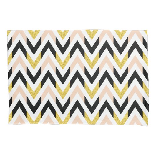 Faux Glitter Gold, zwart, roze Chevron Kussensloop (Voorkant)