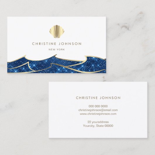 faux glitter golven gouden zeeschelp visitekaartje (Voorkant / Achterkant)