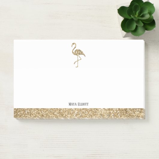 Faux Glitter Goud en Wit Flamingo & Rand Post-it® Notes (Kantoor)