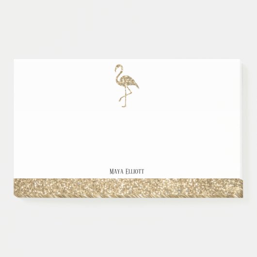 Faux Glitter Goud en Wit Flamingo & Rand Post-it® Notes (Voorkant)