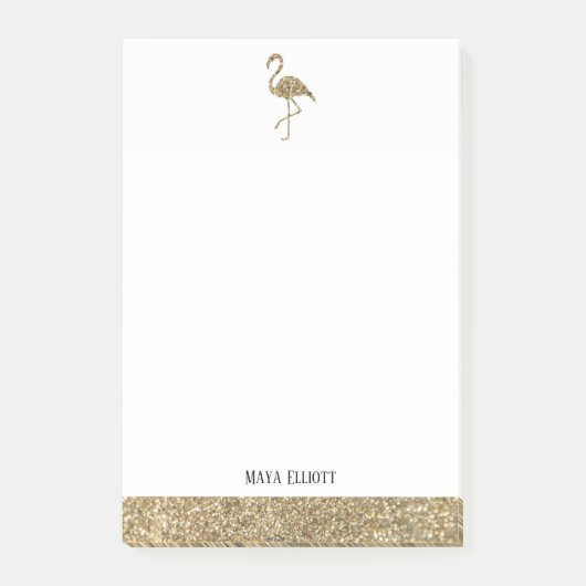 Faux Glitter Goud en Wit Flamingo & Rand Post-it® Notes (Voorkant)
