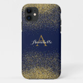 Faux Glitter Goud Monogram Naam Case-Mate iPhone Case (Achterkant)