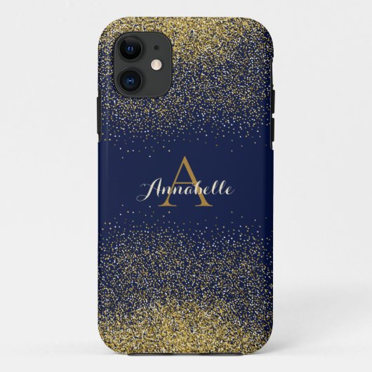 Faux Glitter Goud Monogram Naam Case-Mate iPhone Case (Achterkant)