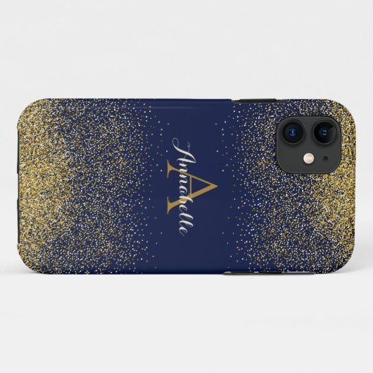 Faux Glitter Goud Monogram Naam Case-Mate iPhone Case (Achterkant (horizontaal))