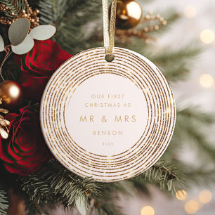 Faux Glitter Gouden Cirkels 1e Kerst Mijlpaal Keramisch Ornament