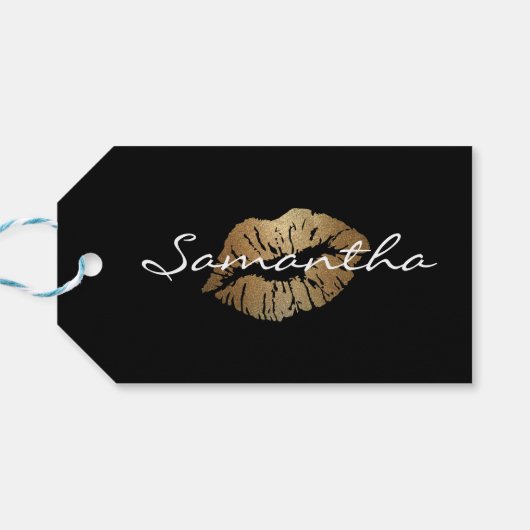 Faux Glitter Gouden Kus Cadeaulabel (Achterkant Horizontaal)