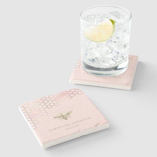 faux glitter gradiënt blush roze stenen onderzetter (Zijkant)