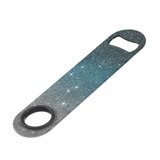 Faux Glitter Gradiënt in Zwart, Blauw, Wit Speed Flessenopener (Voorkant Gekanteld)
