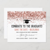 Faux Glitter Graduation Party Save the Date Invita (Voorkant / Achterkant)