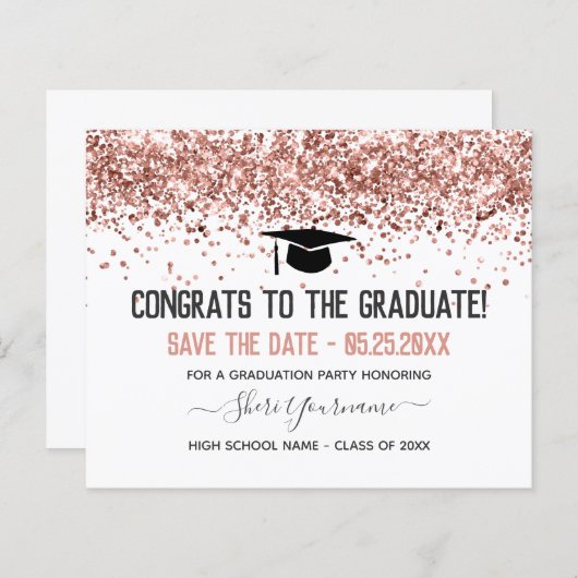 Faux Glitter Graduation Party Save the Date Invita (Voorkant / Achterkant)