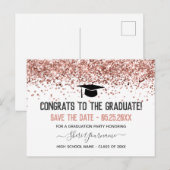 Faux Glitter Graduation Party Save the Date Invita Briefkaart (Voorkant / Achterkant)