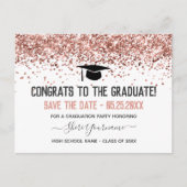 Faux Glitter Graduation Party Save the Date Invita Briefkaart (Voorkant)
