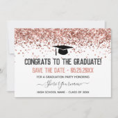 Faux Glitter Graduation Party Save the Date Kaart (Voorkant)