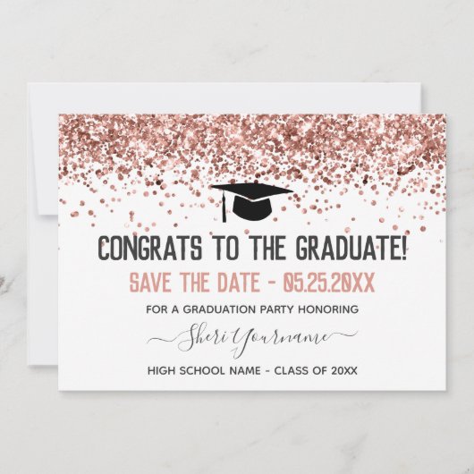 Faux Glitter Graduation Party Save the Date Kaart (Voorkant)