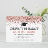 Faux Glitter Graduation Party Save the Date Kaart (Staand voorkant)