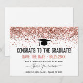 Faux Glitter Graduation Party Save the Date Kaart (Voorkant / Achterkant)
