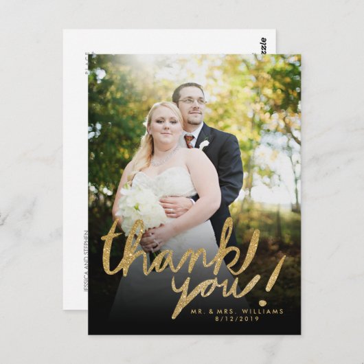 Faux Glitter Handwrite Foto bedankt Briefkaart (Voorkant / Achterkant)