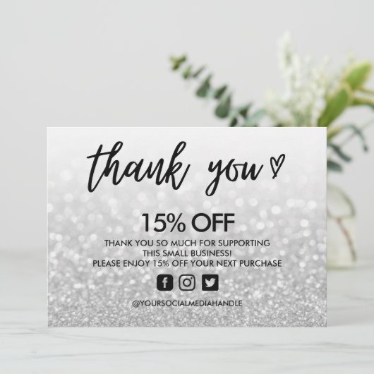 Faux Glitter Hartelijk dank voor mediumtoevoeging Kaart (Staand voorkant)