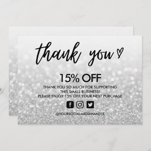 Faux Glitter Hartelijk dank voor mediumtoevoeging Kaart (Voorkant / Achterkant)