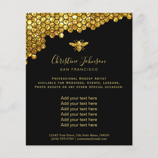 faux glitter honingraat zwarte achtergrond flyer (Voorkant)