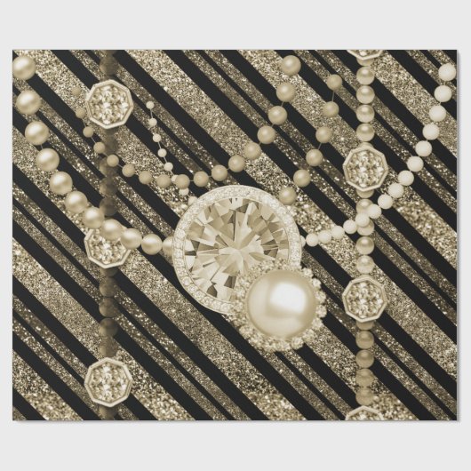 Faux Glitter & Jewels Gold & Black Tones Cadeaupapier (Vlak)