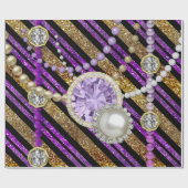 Faux Glitter & Jewels Paars & Gold Tones Cadeaupapier (Vlak)