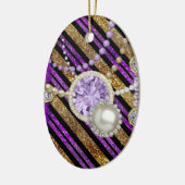 Faux Glitter & Jewels Paars & Gold Tones Keramisch Ornament (Links)