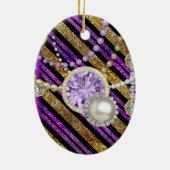 Faux Glitter & Jewels Paars & Gold Tones Keramisch Ornament (Achterkant)