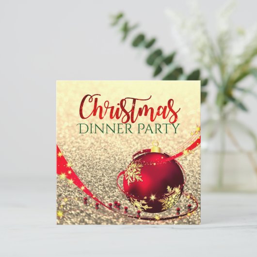 Faux glitter kerstdiner uitnodigen kaart (Staand voorkant)