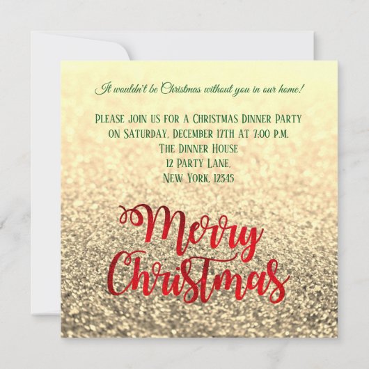Faux glitter kerstdiner uitnodigen kaart (Achterkant)