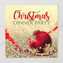 Faux glitter kerstdiner uitnodigen kaart