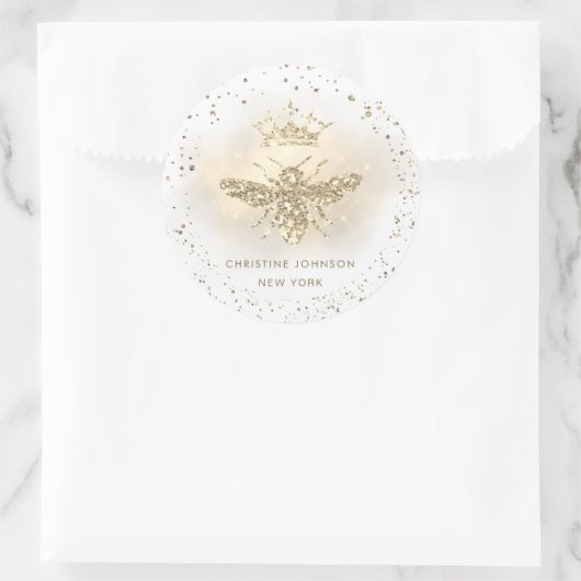 faux glitter koningin bijen logo ronde sticker (Tas)