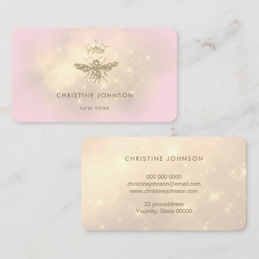 faux glitter koningin bijen roze visitekaartje (Voorkant / Achterkant)