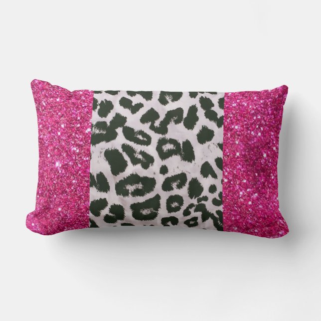 Faux Glitter Leopard Print Lumbar Sierkussen Kussen (Voorkant)