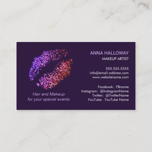 Faux Glitter Let Lips Bling Text Makeup Artist Visitekaartje (Achterkant)