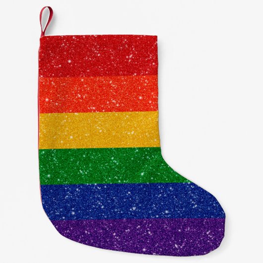 Faux Glitter LGBTQ Pride Rainbow Flag Kleine Kerstsok (Voorkant)