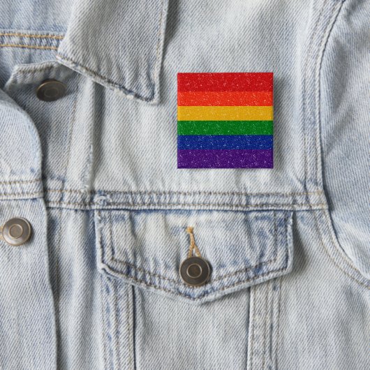 Faux Glitter LGBTQ Pride Rainbow Flag Vierkante Button 5,1 Cm (In situ)