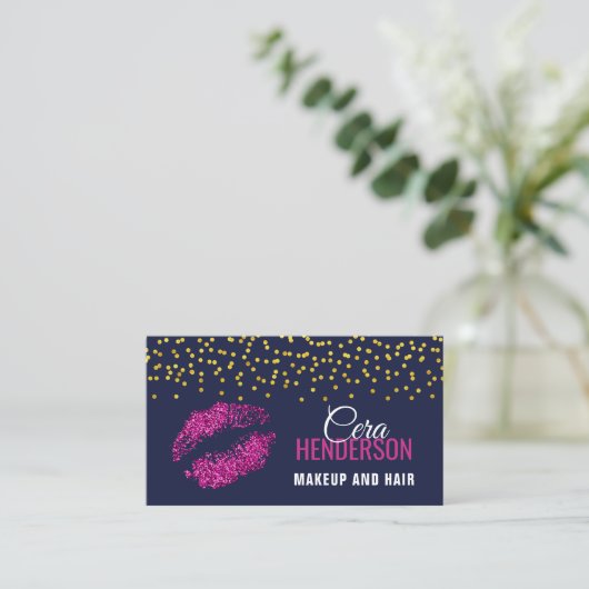 Faux Glitter Lips Gold Confetti Makeup Visitekaartje (Staand voorkant)