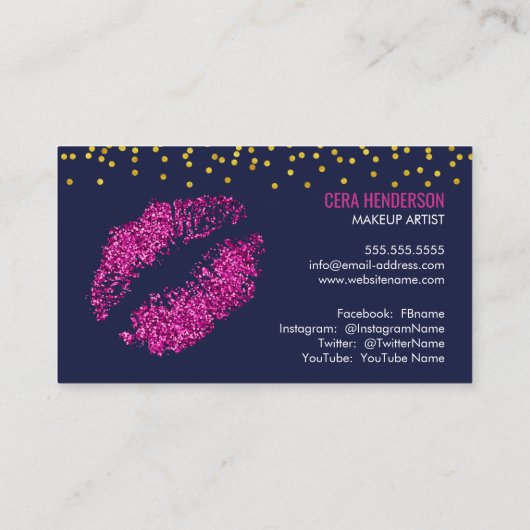 Faux Glitter Lips Gold Confetti Makeup Visitekaartje (Achterkant)