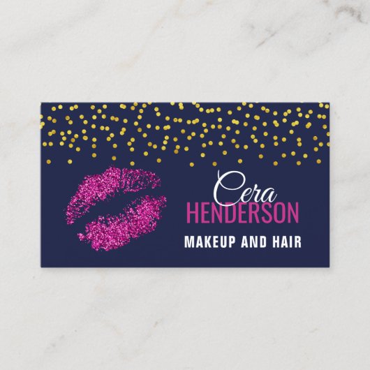 Faux Glitter Lips Gold Confetti Makeup Visitekaartje (Voorkant)
