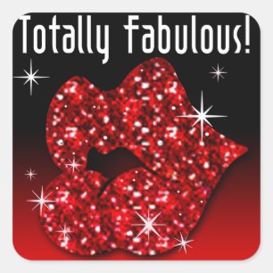 (faux) Glitter Lips Helemaal Fabulous rood Vierkante Sticker