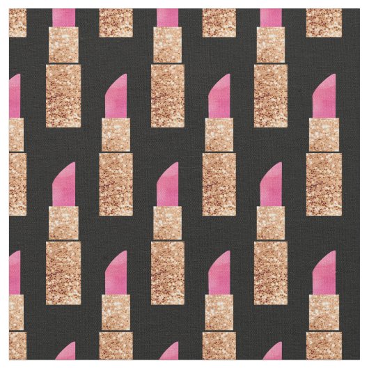 Faux Glitter Lipstick Makeup Beauty Pattern Black Stof (Close Up)